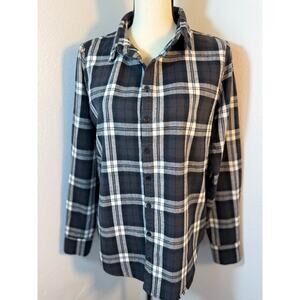 CP Shades Black White Plaid Flannel Top Button Up Check Shirt Cotton Blouse S